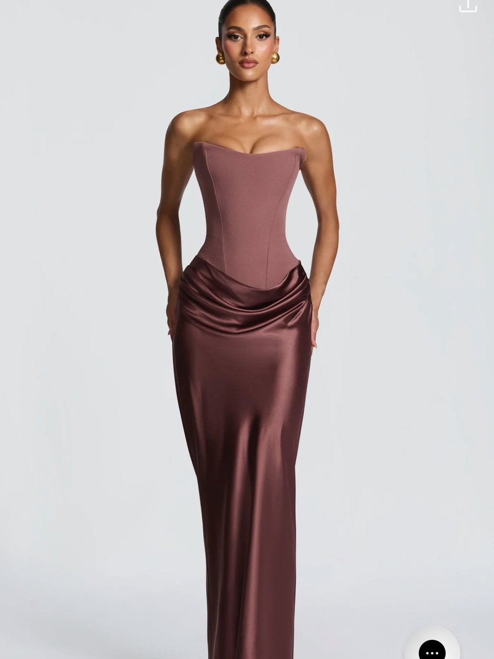 Strapless Satin Corset Gown in Mauve Plum
